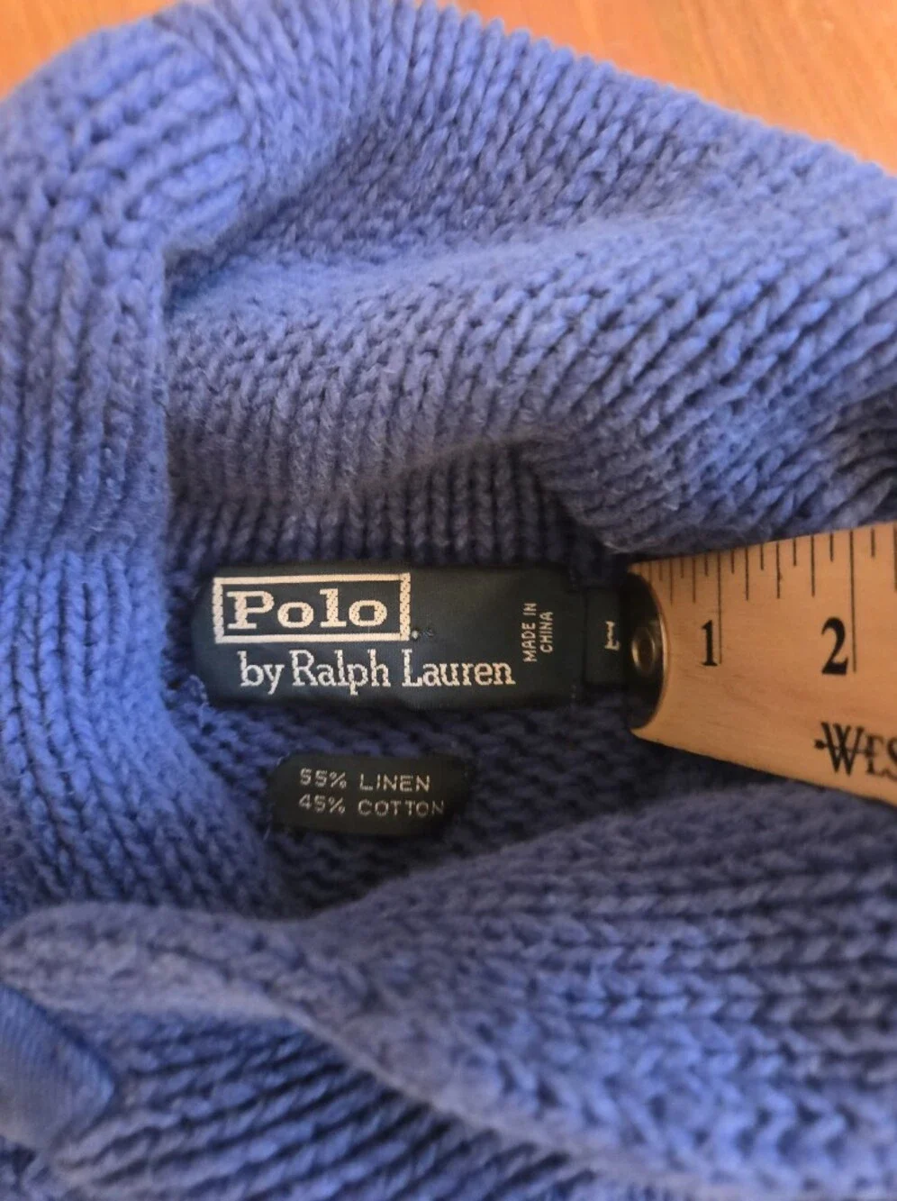Polo Ralph Lauren Sweater Blue Shawl Collar Toggle Knit Linen Size L - Picture 4 of 8